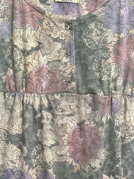 Y2K One World Top Womens Size S Floral Boho Tunic Multicolor Rayon 3/4 Sleeve Bu - Picture 2 of 4